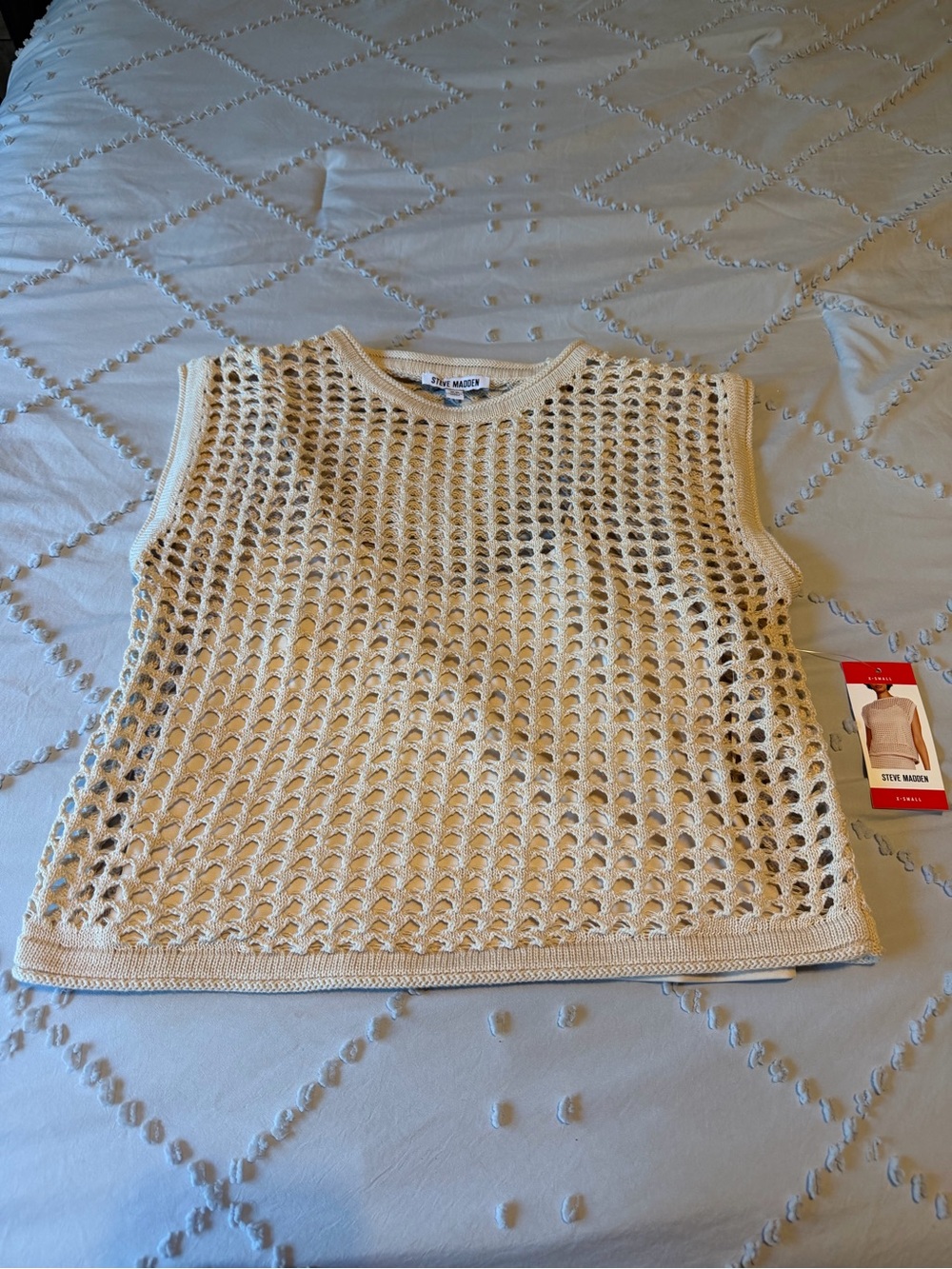 NWT Steve Madden Crochet Top Open Weave Knit Vest Beige